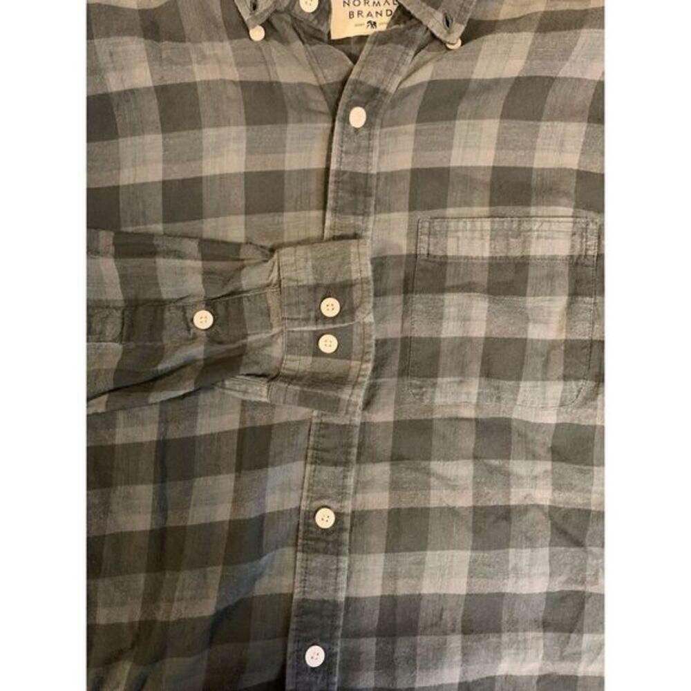 Mens M The Normal Brand Dark Grey Checkered Plaid Button Down Long Sleeve Cotton